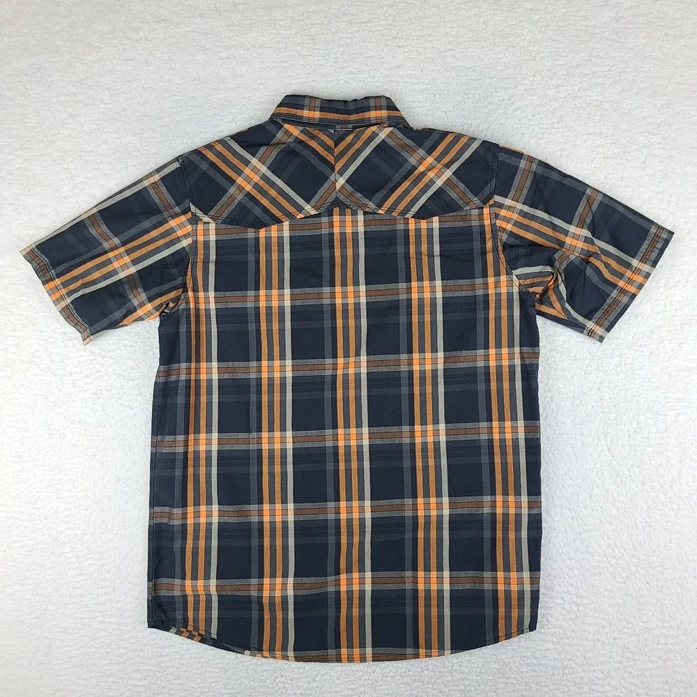 The North Face Shirt Mens Small Black Orange Plaid‎ Casual Snap Button Up